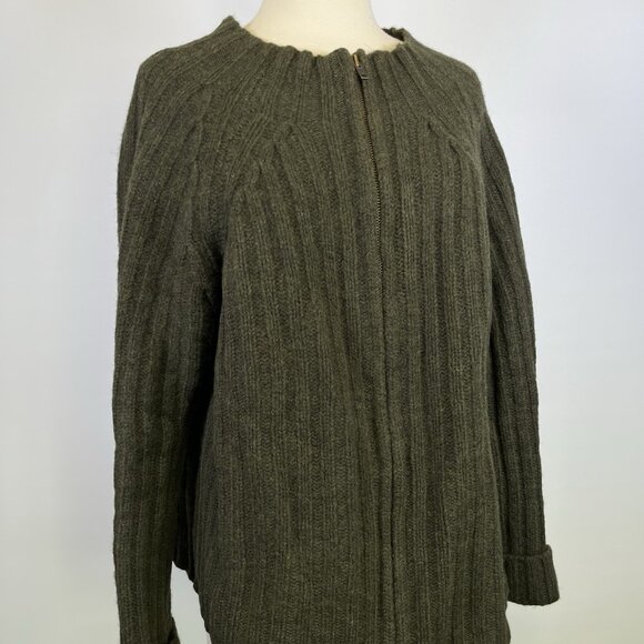 Vintage SKYR Green Knit Ribbed Wool Sweater Cardigan Large Zip Up Nordic Granny - Picture 3 of 10